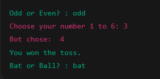 User won the toss